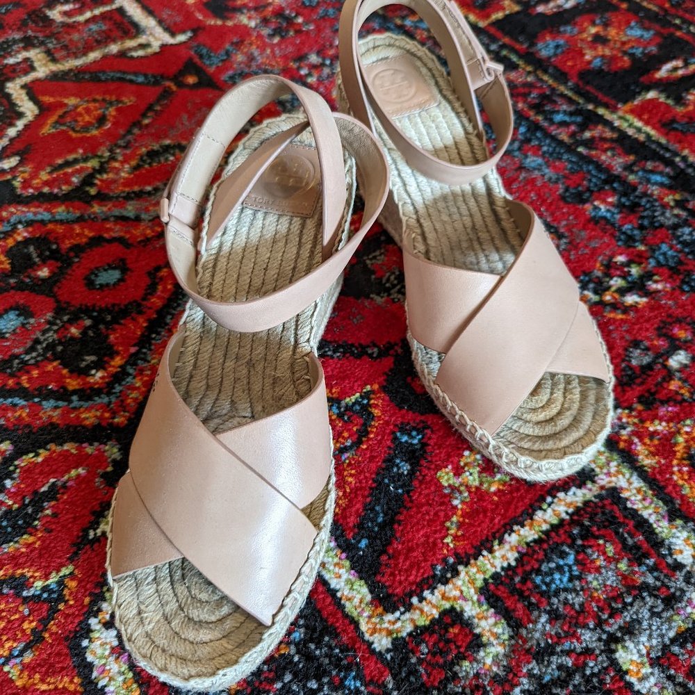 Tory Birch Bima Leather Wedge Espadrille Sandal